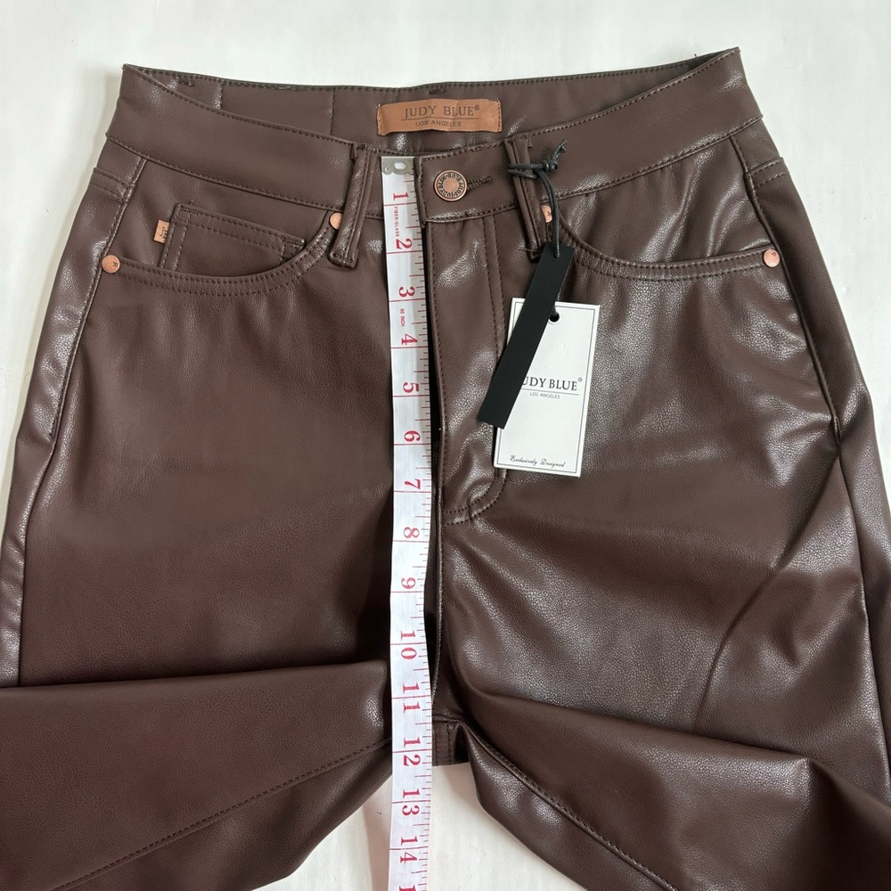 Judy Blue Tummy Control High Rise Faux Leather Straight Pants Espresso Size 26 - Picture 11 of 17